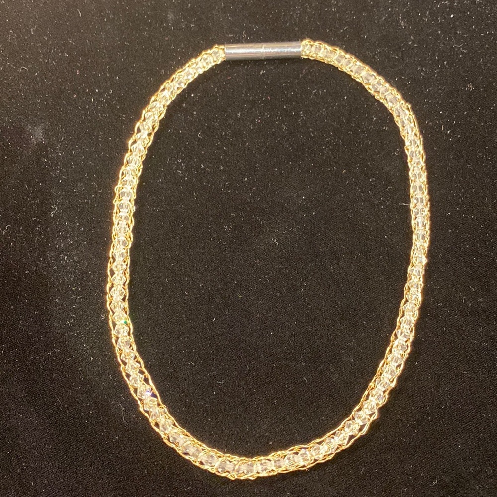 10K gold mesh and crystal necklace